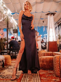 Sheath/Column Silk like Satin Halter Sleeveless Floor-Length Dresses TPP0004437