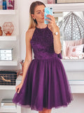 A-Line/Princess Sleeveless Beading Tulle Halter Short/Mini Homecoming Dresses TPP0004685