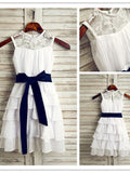 A-Line/Princess Chiffon Sash/Ribbon/Belt Scoop Sleeveless Tea-Length Flower Girl Dresses TPP0007521