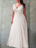 Empire Sweetheart Sleeveless Lace Sweep/Brush Train Chiffon Plus Size Wedding Dresses TPP0006217