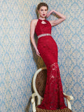 Sheath/Column Jewel Sleeveless Beading Floor-Length Lace Dresses TPP0003916