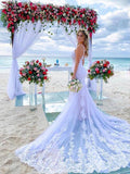 Trumpet/Mermaid Tulle Applique Straps Court Train Sleeveless Wedding Dresses TPP0006033