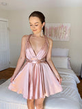 A-Line/Princess Silk like Satin Sleeveless V-neck Ruffles Short/Mini Homecoming Dresses TPP0004637