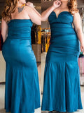 Trumpet/Mermaid Sweetheart Sleeveless Ruched Floor-Length Elastic Woven Satin Plus Size Dresses TPP0003681
