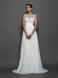 A-Line/Princess Bateau Applique Sleeveless Long Chiffon Dresses TPP0009155