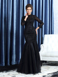 Trumpet/Mermaid High Neck Applique Long Sleeves Long Tulle Mother of the Bride Dresses TPP0007113