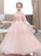 A-Line/Princess Tulle Hand-Made Flower High Neck 3/4 Sleeves Floor-Length Flower Girl Dresses TPP0007505