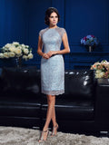 Sheath/Column Scoop Lace Short Sleeves Short Satin Mother of the Bride Dresses TPP0007111