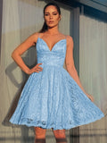 A-Line/Princess Satin Lace V-neck Sleeveless Short/Mini Homecoming Dresses TPP0004770