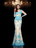 Trumpet/Mermaid Sweetheart Applique 3/4 Sleeves Long Net Dresses TPP0009168