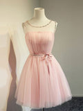 A-Line/Princess Tulle Beading Scoop Sleeveless Short/Mini Homecoming Dresses TPP0004030