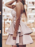 A-Line/Princess Satin Applique Strapless Sleeveless Short/Mini Homecoming Dresses TPP0008716