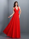 A-Line/Princess V-neck Pleats Sleeveless Long Chiffon Bridesmaid Dresses TPP0003797