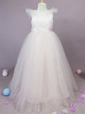A-Line/Princess Tulle Bowknot Scoop Sleeveless Floor-Length Flower Girl Dresses TPP0007501