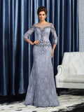 Trumpet/Mermaid Bateau Beading 3/4 Sleeves Long Lace Mother of the Bride Dresses TPP0007052