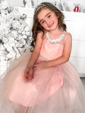 A-Line/Princess Tulle Beading Scoop Sleeveless Tea-Length Flower Girl Dresses TPP0007469