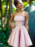 A-Line/Princess Sleeveless One-Shoulder Satin Applique Short/Mini Dresses TPP0008349