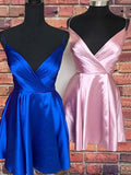 A-Line/Princess Satin Spaghetti Straps Sleeveless Ruffles Short/Mini Homecoming Dresses TPP0008946