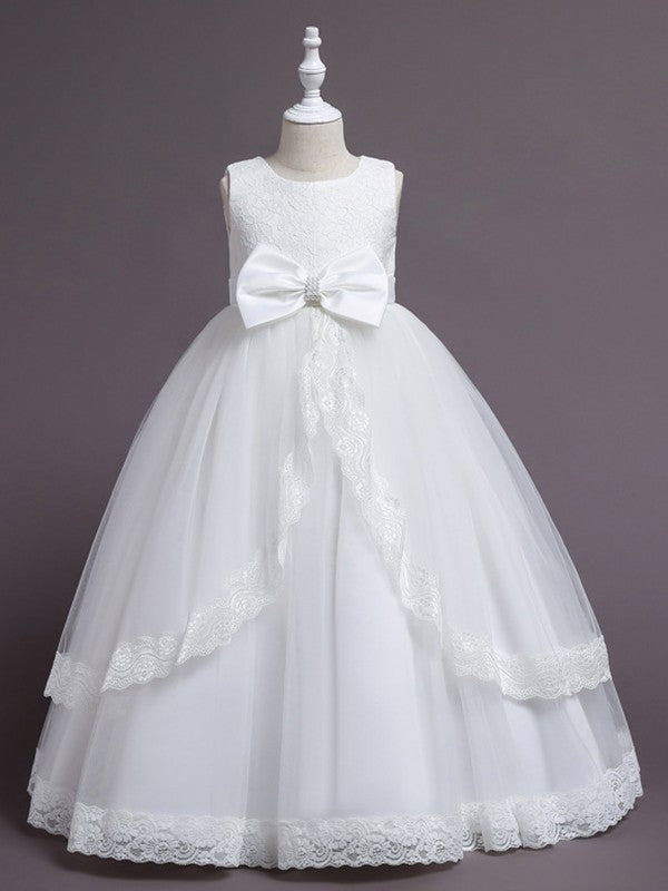 Ball Gown Tulle Applique Scoop Sleeveless Floor-Length Flower Girl Dresses TPP0007516