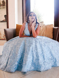 A-Line/Princess Lace Applique V-neck Sleeveless Floor-Length Dresses TPP0004761