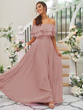 A-Line/Princess Chiffon Ruffles Off-the-Shoulder Sleeveless Floor-Length Bridesmaid Dresses TPP0004914