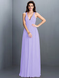 A-Line/Princess V-neck Pleats Sleeveless Long Chiffon Bridesmaid Dresses TPP0003797
