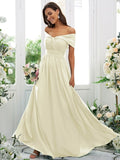 A-Line/Princess Chiffon Ruched Off-the-Shoulder Sleeveless Floor-Length Bridesmaid Dresses TPP0004920