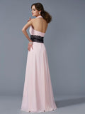 A-Line/Princess Halter Sleeveless Applique Long Chiffon Dresses TPP0003981