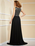 A-Line/Princess High Neck Sleeveless Lace Long Chiffon Dresses TPP0009169