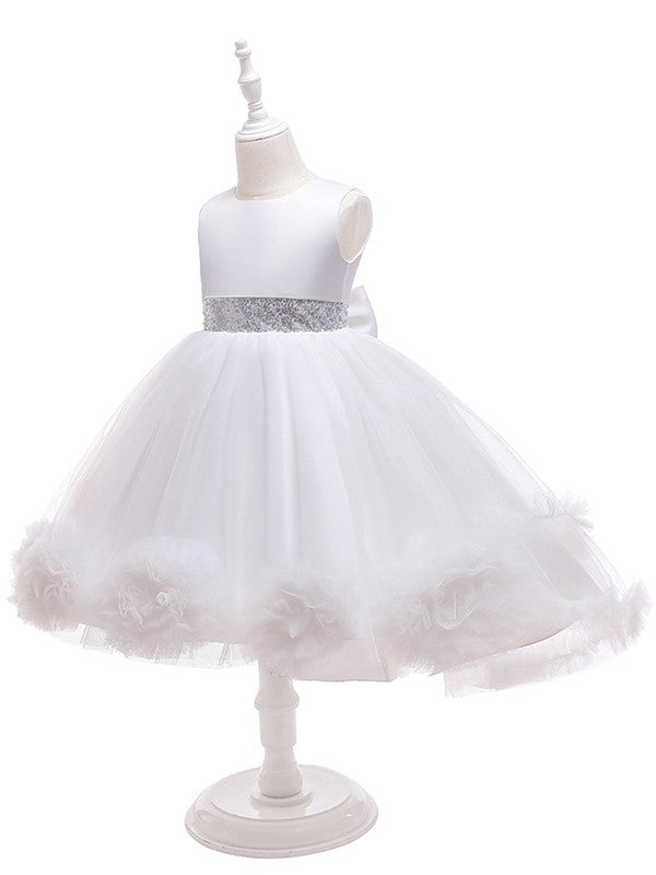 Ball Gown Tulle Ruffles Scoop Sleeveless Tea-Length Flower Girl Dresses TPP0007515