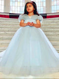 Ball Gown Tulle Rhinestone Off-the-Shoulder Sleeveless Floor-Length Flower Girl Dresses TPP0007466