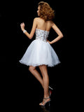 Sheath/Column Sweetheart Sleeveless Crystal Short Elastic Woven Satin Homecoming Dresses TPP0008601