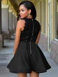 A-Line Jewel Cut Short With Lace Satin Black Homecoming Dresses TPP0008494
