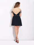 A-Line/Princess Jewel Beading Short Sleeves Short Chiffon Dresses TPP0008679