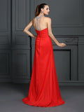 A-Line/Princess High Neck Beading Sleeveless Long Elastic Woven Satin Dresses TPP0004475