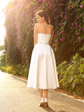 A-Line/Princess Sweetheart Beading Sleeveless Short Satin Wedding Dresses TPP0006189