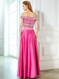 A-Line/Princess Off-the-Shoulder Beading Sleeveless Satin Floor-Length Two Piece Dresses TPP0003799