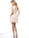 A-Line/Princess One-Shoulder Sleeveless Pleats Short Chiffon Homecoming Dresses TPP0008255