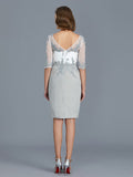 Sheath/Column V-neck 1/2 Sleeves Ruffles Chiffon Knee-Length Mother of the Bride Dresses TPP0007317