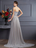 A-Line/Princess Sweetheart Sleeveless Beading Pleats Long Chiffon Dresses TPP0003599