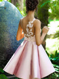 A-Line/Princess Sleeveless One-Shoulder Satin Applique Short/Mini Dresses TPP0008349