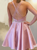 A-Line/Princess Satin With Rhinestone Straps Sleeveless Short/Mini Homecoming Dresses TPP0004532