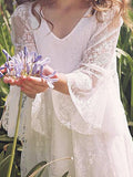A-Line/Princess Long Sleeves V-neck Lace Floor-Length Flower Girl Dresses TPP0007461