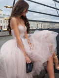 A-Line/Princess Tulle Sash/Ribbon/Belt Sweetheart Sleeveless Tea-Length Homecoming Dresses TPP0008580