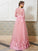 A-Line/Princess Scoop 3/4 Sleeves Floor-Length Applique Tulle Dresses TPP0003216