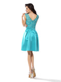 A-Line/Princess Scoop Applique Sleeveless Short Satin Cocktail Dresses TPP0008441