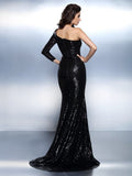 Trumpet/Mermaid One-Shoulder Paillette Long Sleeves Long Lace Dresses TPP0009124