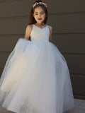 A-Line/Princess Tulle Bowknot Sweetheart Sleeveless Floor-Length Flower Girl Dresses TPP0007458