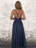 A-Line/Princess Silk like Satin Spaghetti Straps Floor-Length Ruched Sleeveless Dresses TPP0003862