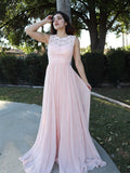 A-Line/Princess Sleeveless Scoop Chiffon Applique Floor-Length Dresses TPP0004615